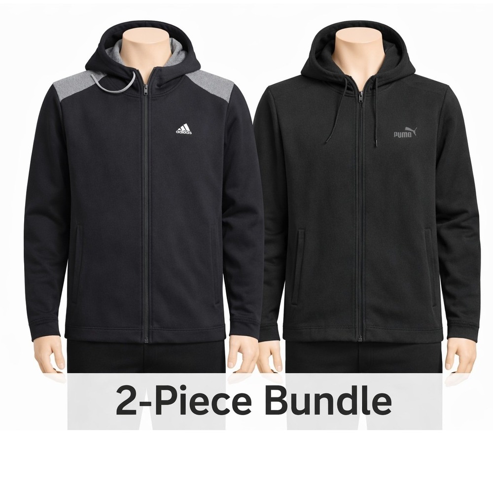 Bundle 2 Pack Mens Adidas / Puma Hoodie Bundle Black Full‎ Zip Fleece size M/XL